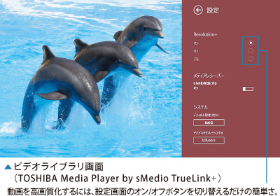 ビデオライブラリ画面(TOSHIBA Media Player by sMedio TrueLink＋)