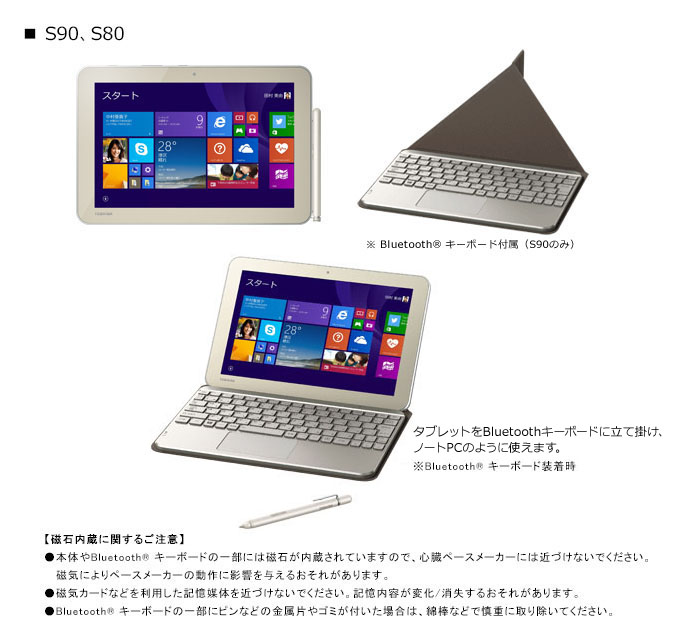 dynabook Tab S90、S80のインターフェース